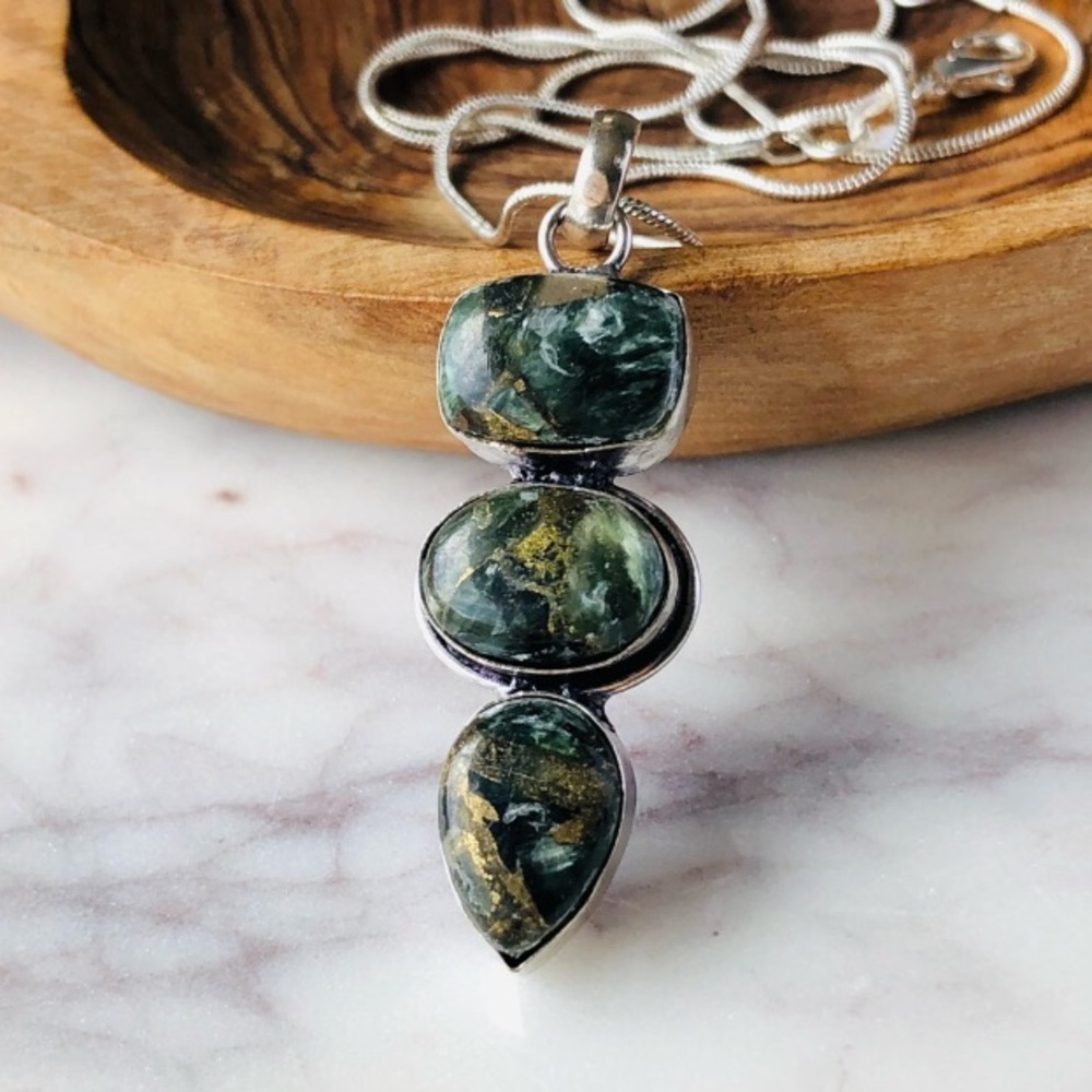 Copper Seraphinite Silver Plated Necklace - Picture 4 of 10